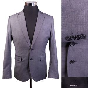 Men's H&M Regular Fit Gray 2-Button Double Vented Poly Blend 36R Blazer Jacket